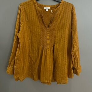 J. Jill Boho Swiss-dot cotton blouse Long Sleeve Gathered Peasant Top Women’s L